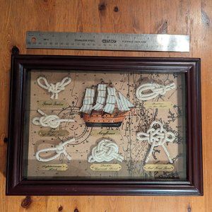Mayflower Model Nautical Knots Display Map Shadow Box